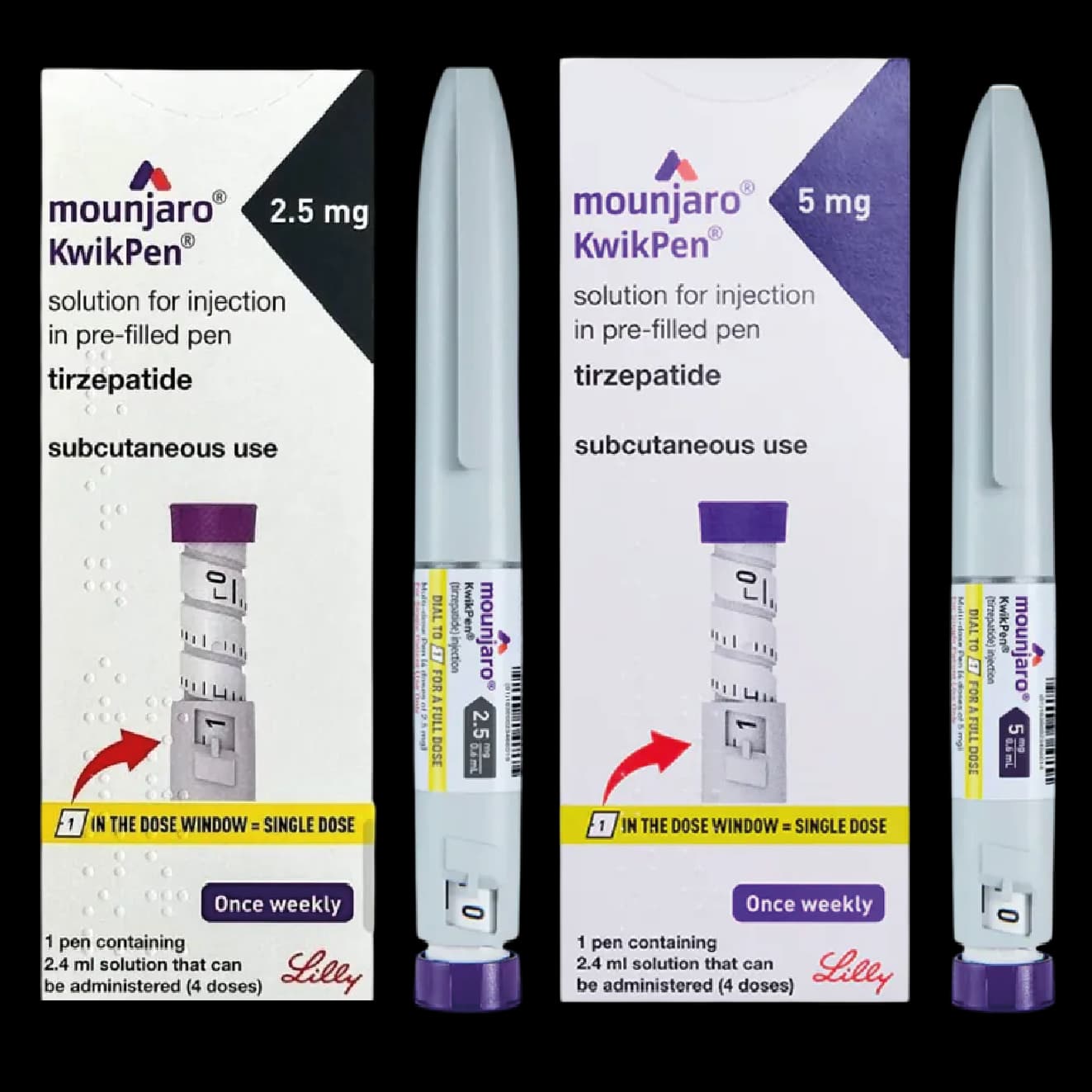 Mounjaro Clásico: una pluma de 2,5 mg y una pluma de 5 mg, con sus respectivas cajas