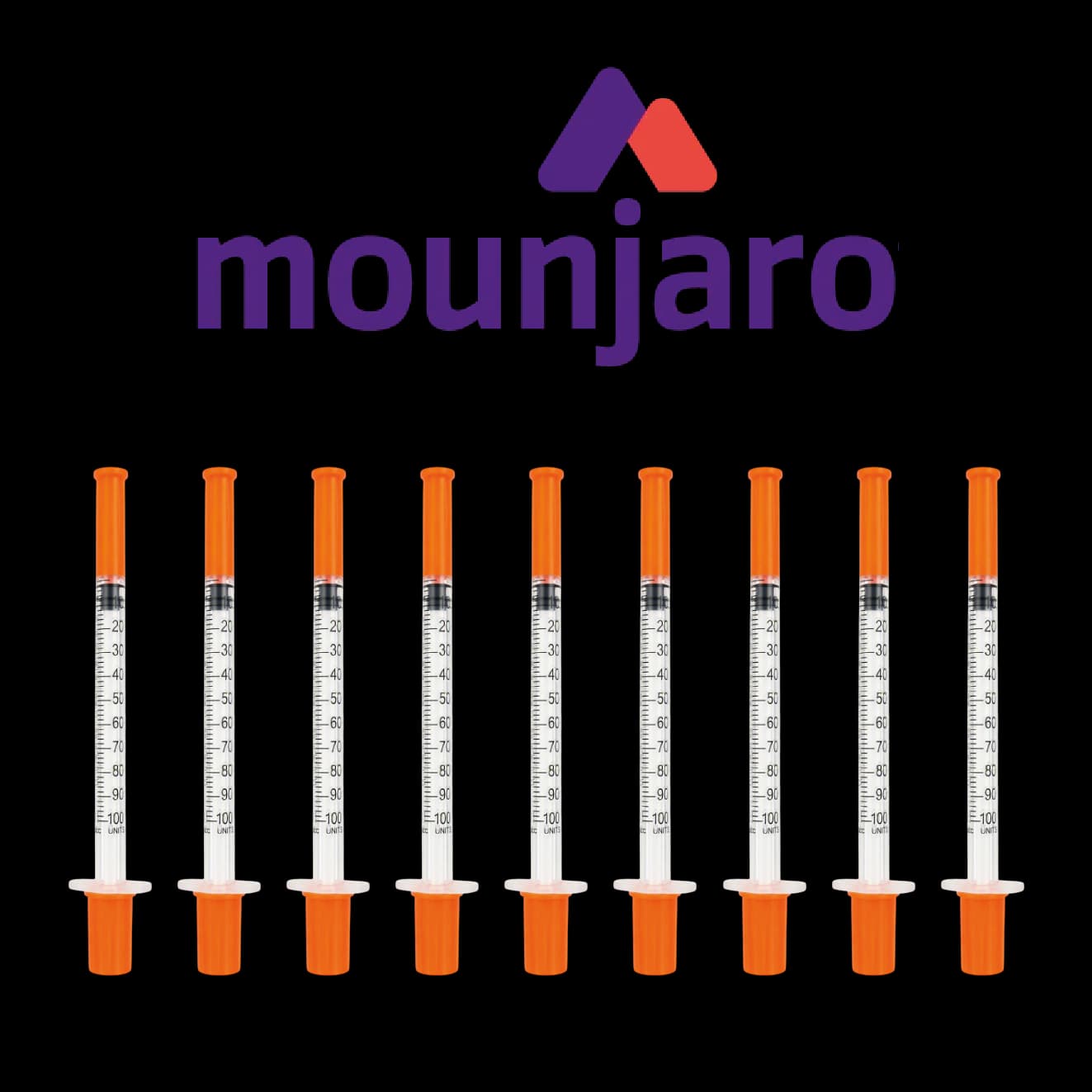 Mounjaro Clásico Vial: logo y nueve jeringas para las aplicaciones médicas semanales