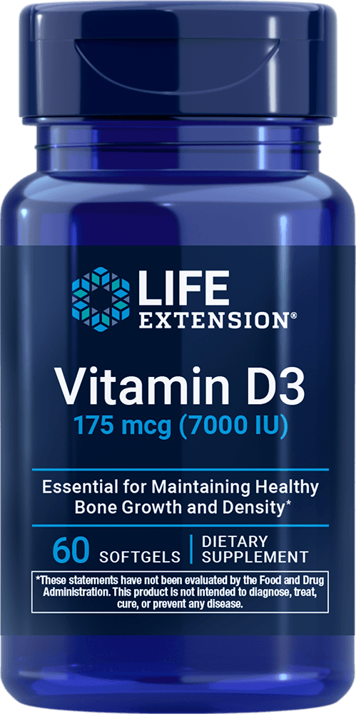 Vitamina D3 Life Extension 7,000 UI, frasco de 60 cápsulas: frente